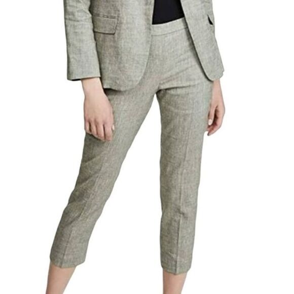 Theory Trecca Pull on Cropped Pants Green Melange Eco Sharkskin 10 NWT - Picture 1 of 5